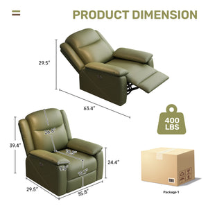 English Elm Rocker Power Recliner with USB Charging Port and 360° Swivel, Ergonomic Overstuffed Comfort Green W3795P357745