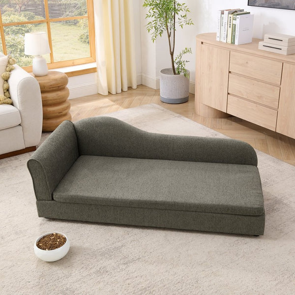 English Elm Oversized Modern Pet Sofa with Wave Backrest Linen Upholstery for Large Dogs W487P430333