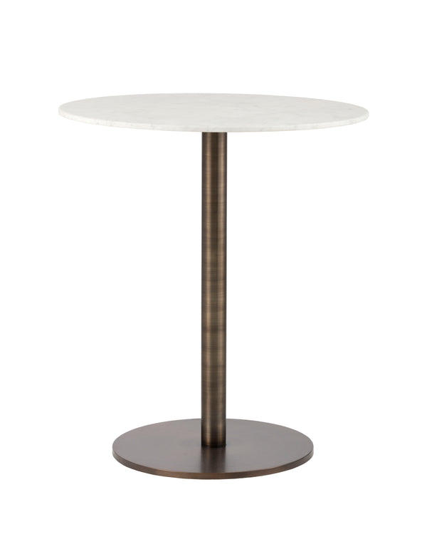 Sunpan Enco Bar Table - Stunning Art Deco Design with Solid Carrara Marble Top and Antique Gold Base Elegance Round - 350W x 35D x 41H
