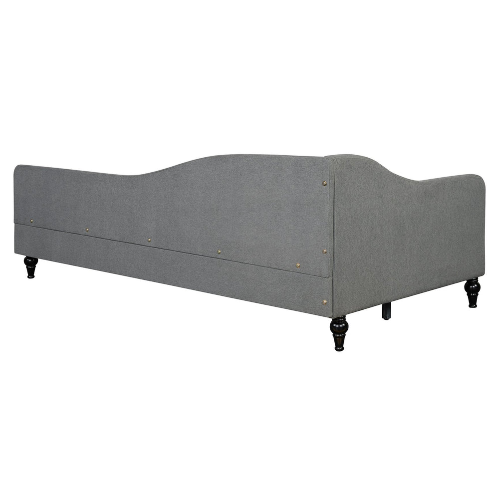 English Elm Twin L-Shaped Linen Daybed with Solid Wood Legs — Semi-Enclosed Modern Design, Durable Support Gray SF100145AAE