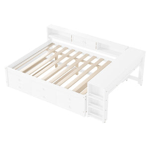 English Elm Twin Daybed Pine Frame with Trundle Desk Hutch Shelves and Storage for Kids Rooms White W1580S00461
