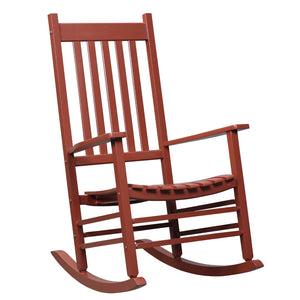 English Elm Outsunny Outdoor Rocking Chair - Classic Wooden Design With Smooth Armrests, High Back, Wine Red Finish W2225P200628-GIGA