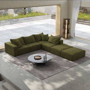 English Elm Oversized sponge cloud sofa modular 162" L-shaped sectional with chenille upholstery and 6 pillows, no-assembly comfort Green W834S00392