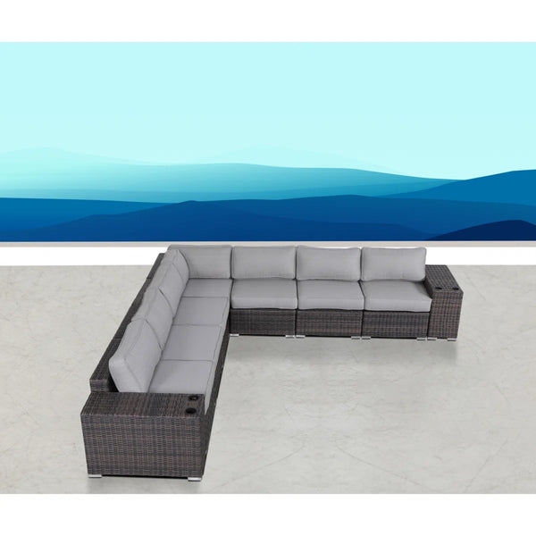 English Elm Complete Outdoor Lounge Set with Cushions, Fully Assembled Patio Sectional, Weather-Resistant, 15 Cushions, Heavy-Duty Aluminum Frame B120S00101