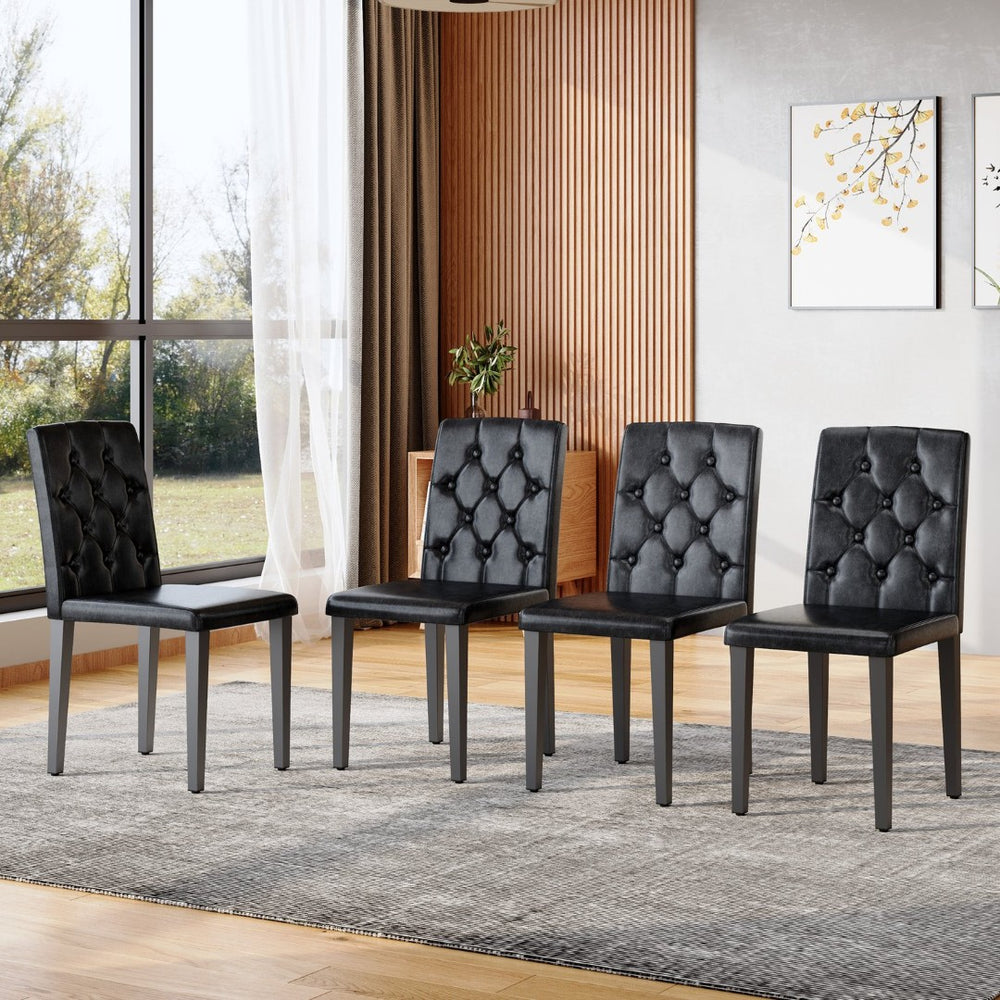 English Elm 4-piece Brown Suede Dining Chair Set with Tufted Back and Walnut Metal Legs Black W1151P361172