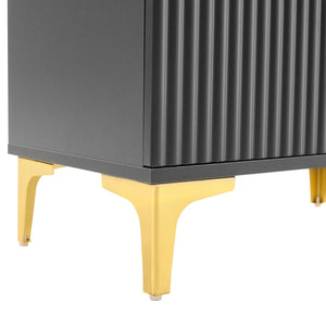 English Elm ON-TREND Modern Luxury Hall Tree with Cushioned Bench, Fluted Doors, 8 Gold Hooks & Adjustable Shelf Grey N721P192814E