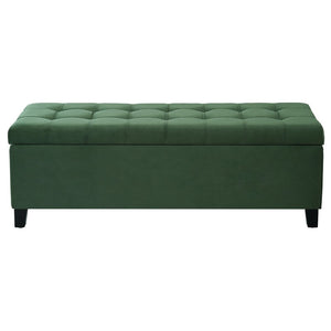 English Elm Upholstered Boucle Storage Bench Flip Top Lid Rubberwood Legs Bedroom Entryway Seating Retro Green N779P395018G