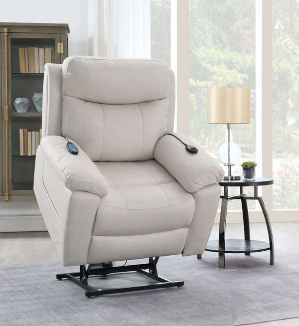 English Elm Chriki Beige Polished Microfiber Power Recliner with Lift, Heated Massage, Ergonomic Support & Remote Comfort B2726P242437
