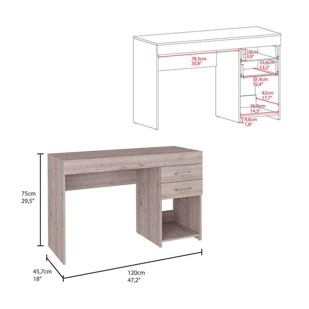 English Elm Ibare Compact Two-Drawer Computer Desk with Lower Shelf, 47.2" Wide Gray Particleboard Workspace and Storage B20091873