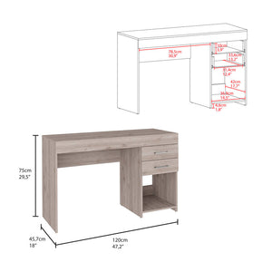 English Elm Ibare Compact Two-Drawer Computer Desk with Lower Shelf, 47.2" Wide Gray Particleboard Workspace and Storage B20091873