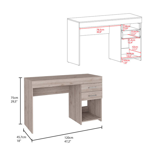 English Elm Ibare Compact Two-Drawer Computer Desk with Lower Shelf, 47.2" Wide Gray Particleboard Workspace and Storage B20091873