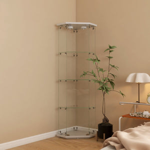 English Elm Lighted Corner Display Cabinet Four Tempered Glass Shelves Led Lit Living Room Tower White W1510P436490