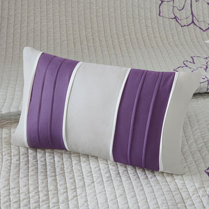 English Elm 6 Piece Printed Cotton Quilt Set With Decorative Pillows In Elegant Taupe Grey And Purple Hues B03597428