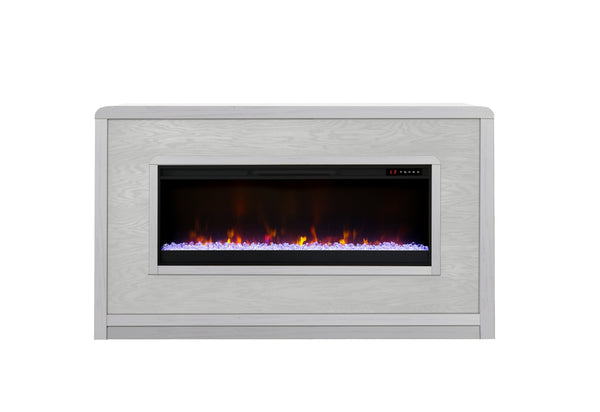 English Elm Haven 92" Fireplace Mantel with 42" Electric Insert, Oak Veneer, Curved Corners, Remote Heat B108P364424