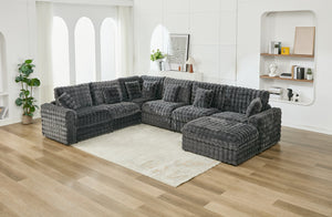 English Elm M5444 Modular Fabric Sofa Sectional In Dark Grey - Versatile 5-Seat Design With Ottoman & Wedge Seat W1805S00144