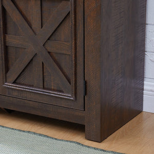 English Elm 2 Door Farmhouse Entertainment Console with Built-in Electric Fireplace Barn Style Espresso W2275S00041
