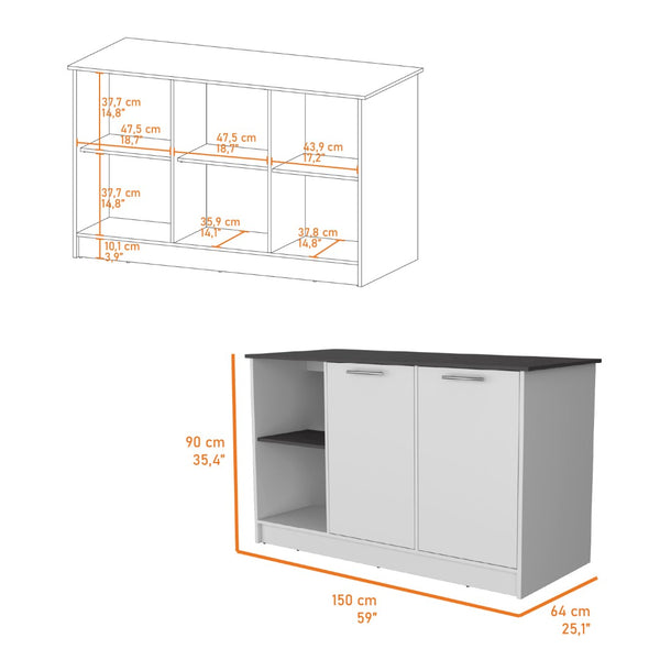 English Elm Mercury Freestanding Kitchen Island with Cabinet Open Shelving and Prep Workspace B128S00227