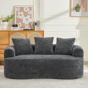 English Elm Curved Chenille Loveseat with Memory Foam Seating and Three Pillows for Compact Spaces Grey W2915P324465