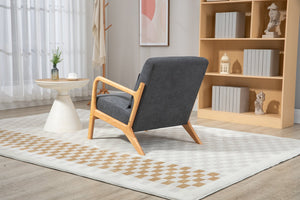 English Elm Mid Century Modern Accent Chair - Plush Grey Upholstered Reading Armchair With Wood Frame Design W2530P326473