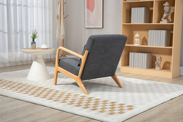 English Elm Mid Century Modern Accent Chair - Plush Grey Upholstered Reading Armchair With Wood Frame Design W2530P326473