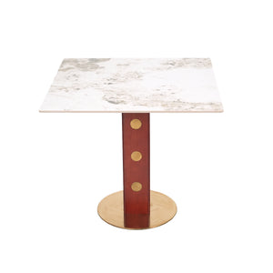 English Elm Modern Square Dining Table - 33.5" Sintered Stone Top With Wooden Legs & Gold Base For 2 People W1535S00583