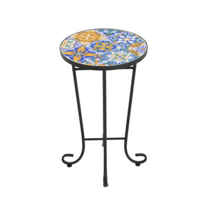 English Elm Christopher Knight Home® - Patio Side Table with Vibrant Ceramic Floral Top, Powder-Coated Steel Frame, Weather-Resistant Finish Black,Colorful N768P214929A