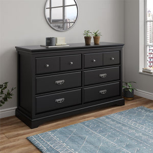 English Elm Bristol Six Drawer Bedroom Dresser with Smooth Metal Slides and Classic Black Finish B2733S00014