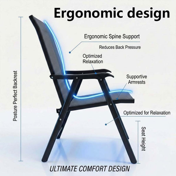 English Elm Outdoor Stackable Folding Chairs Set Ergonomic Mesh Back Steel Frame Patio Seating Gray W5159P445934
