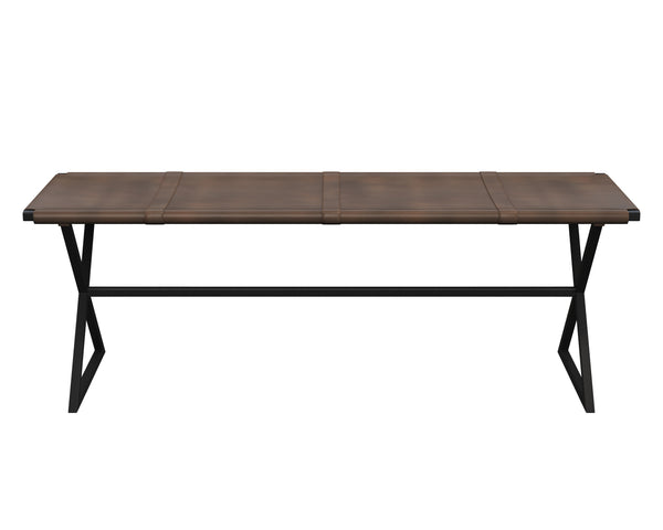 Sunpan Elon Bench - Minimalist Leather Design with Matte Black Base, Handcrafted Elegance for Any Space Vintage Cognac Leather