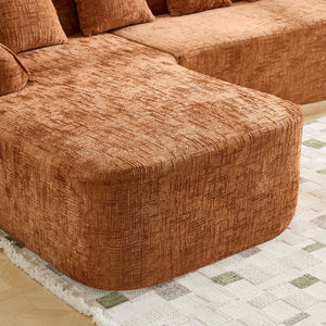 English Elm Beige Chenille L-shaped Sectional Sofa with Chaise Deep Seating and Curved Armrests Orange W3612S00028