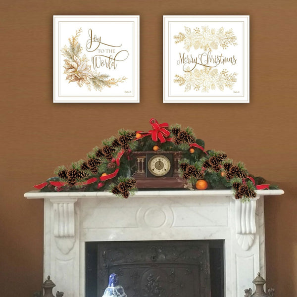 English Elm Trendy Decor 4u Golden Merry Christmas Framed Wall Art Set Farmhouse Holiday B067P256617