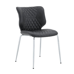 English Elm Dark Oil Waxed Faux Leather Dining Chair Set with Diamond Tufted High Back Metal Legs Dark Gray W3493P444883