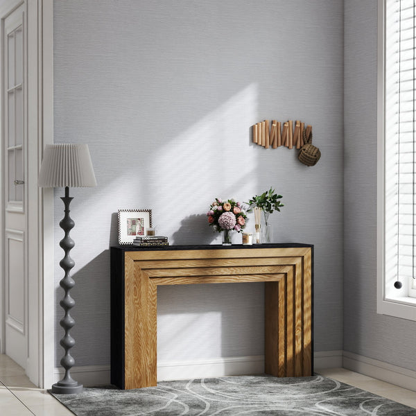 English Elm 47in Modern Wood Console Table Black+Natural — Two-Tone Entryway Sofa Table, Durable Rustic Style W3123P333722