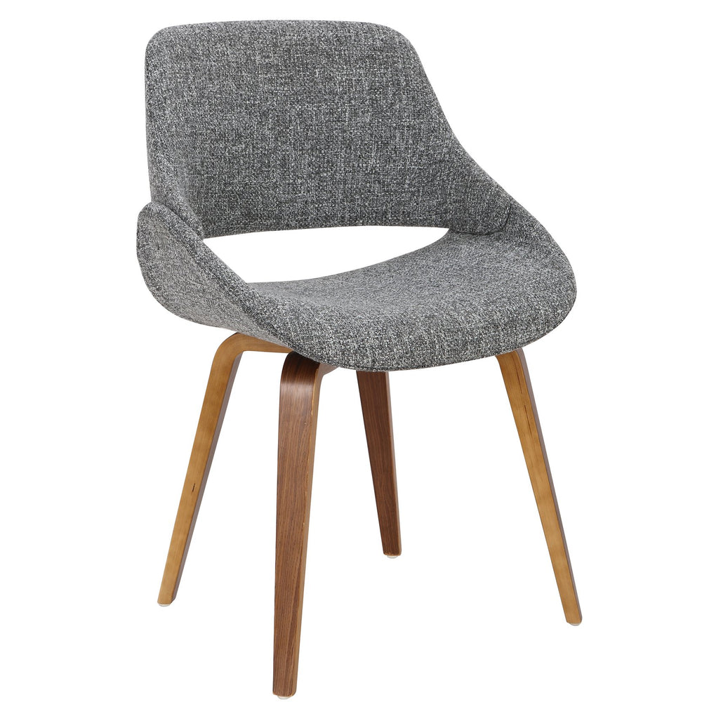 English Elm Fabrico Mid-Century Modern Dining Accent Chairs Set of 2 – Walnut Legs, Grey Woven Fabric, Cushioned Comfort B202P223512
