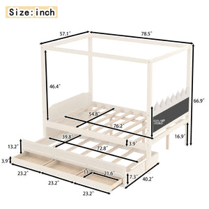 English Elm Full Bunk Bed with Trundle Bookshelf Storage Pine Frame Car Design for Kids W1580S00317