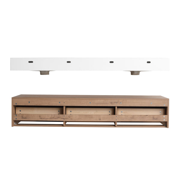 English Elm 60 Inch Wall-Mounted Modern Bathroom Vanity With Dual Resin Sinks, Soft Close Drawers & Chic Design W999S00356