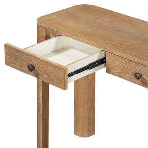 English Elm TREXM Rustic Console Table with Rounded Corners, 3 Concealed Drawers, Sturdy Thick Legs for Hallway Natural N715P361525N