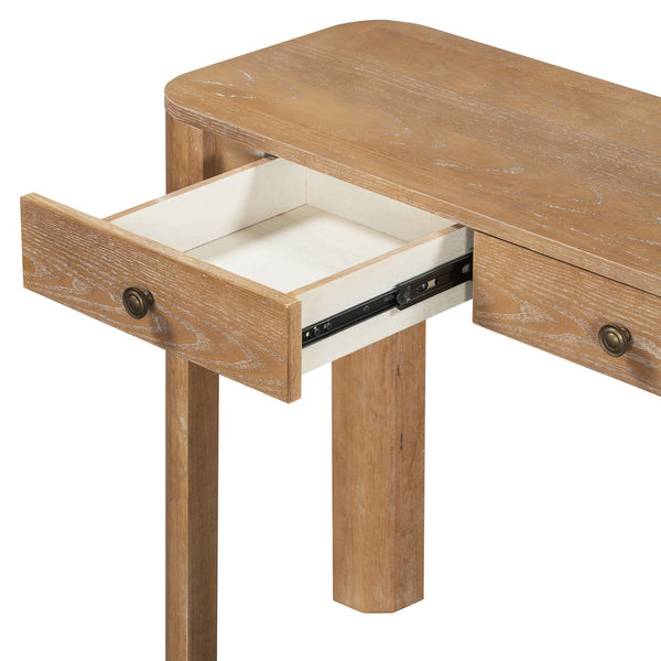 English Elm TREXM Rustic Console Table with Rounded Corners, 3 Concealed Drawers, Sturdy Thick Legs for Hallway Natural N715P361525N