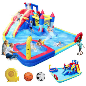 English Elm 10 in 1 Inflatable Backyard Water Park with Slide Bounce Zone Climbing Wall Pool W167790000