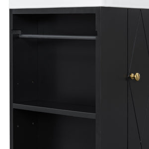 English Elm 20 Modern Wall-Mounted Bathroom Vanity with Ceramic Sink, Diamond Door, Gold Handles & Shelves — Compact Black N725P314033B