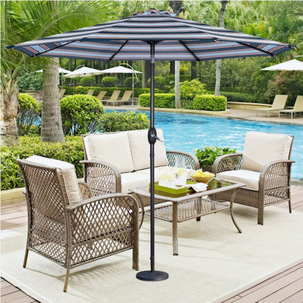 English Elm 9 Ft Striped Outdoor Patio Umbrella with Crank Tilt Aluminum Pole Uv Protection B082P454949