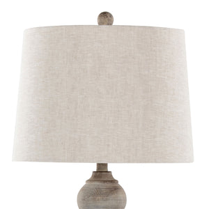 English Elm Winston 32" Farmhouse Table Lamp Set of 2 in Reclaimed Grey Polyresin with Oat Linen Shades, 3-Way B202P224059