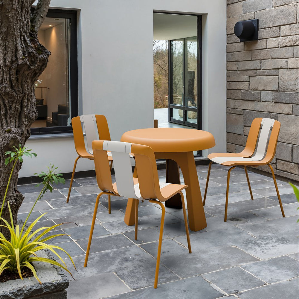 English Elm 4-Pack Modern Striped Color Block Chairs with Weatherproof PP Seats and Heavy-Duty Metal Legs for Indoor Outdoor Seating Beige,Tropical Orange,White W3450P322866