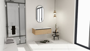 English Elm 36'' Floating Wall Mounted Bathroom Vanity Plywood Build with Soft Close Drawer W999P285411