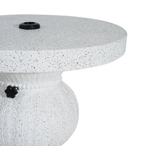 English Elm Berra Mgo Outdoor Umbrella Base Side Table Carved Leaf Marble Patio Accent N775P362775W