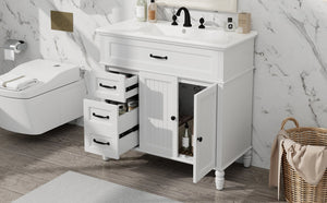 English Elm Christopher Knight Home® - 36" Bathroom Vanity with Sink - Freestanding Ceramic Top, Soft-Close Doors & Drawers, Robust Craftsmanship White N759P340019K