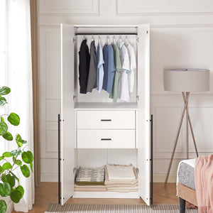English Elm Lee 32" White Wardrobe Closet - Modern Space-Saving Design With Versatile Storage & Room Divider Function B365S00132