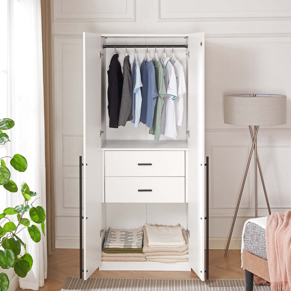 English Elm Lee 32" White Wardrobe Closet - Modern Space-Saving Design With Versatile Storage & Room Divider Function B365S00132
