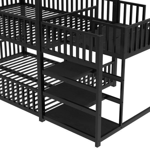 English Elm Full Metal House Bunk Bed with Slide Storage Stairs and Safety Rails for Kids W1580S00345