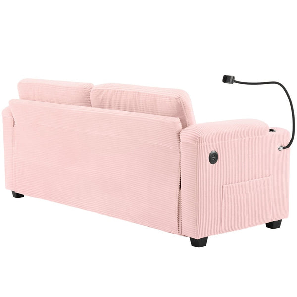 English Elm 72.8" Corduroy Convertible Loveseat with Full Bed Usb Charging and Storage Pockets N719P208880P
